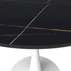 Bristol Round Dining Table for 4, 35  Sintered Stone Tabletop with White Stainless Steel Pedestal Base