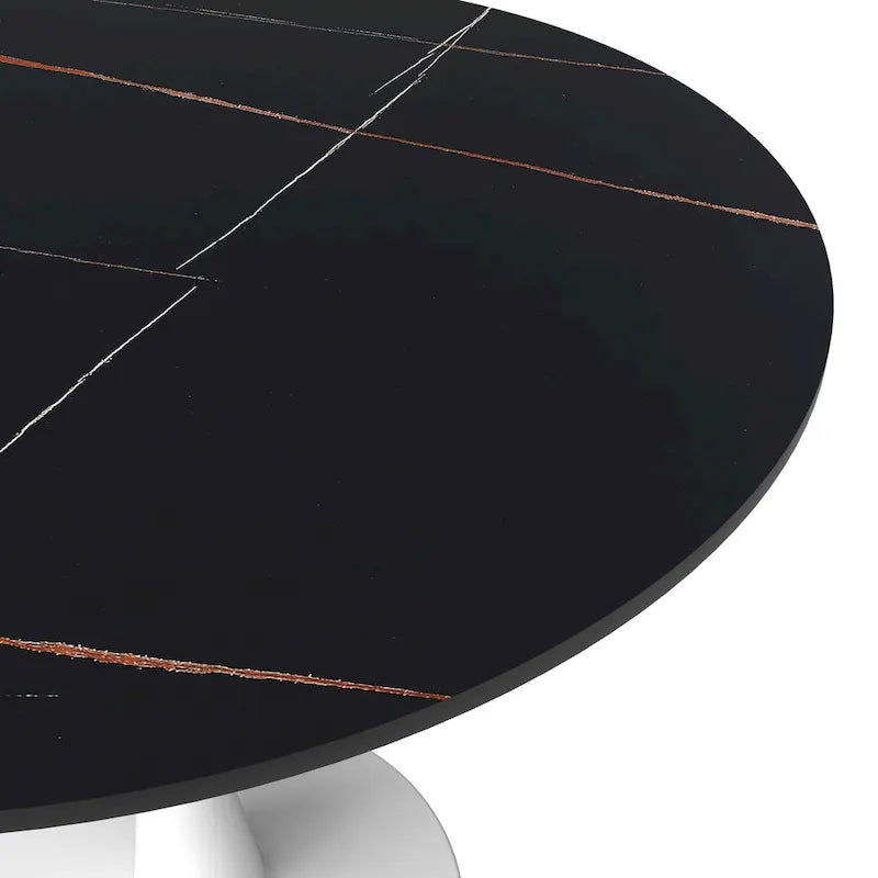 Bristol Round Dining Table for 4, 35  Sintered Stone Tabletop with White Stainless Steel Pedestal Base