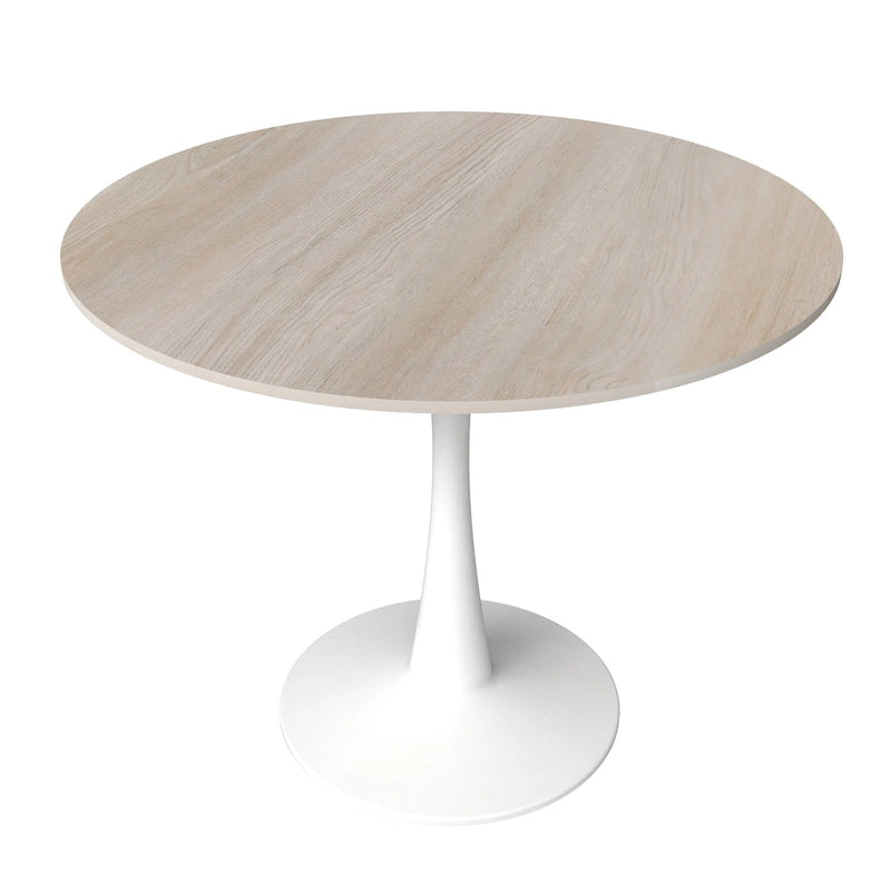 Bristol Round Dining Table for 4, 35  Sintered Stone Tabletop with White Stainless Steel Pedestal Base