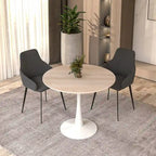 Bristol Round Dining Table for 4, 35  Sintered Stone Tabletop with White Stainless Steel Pedestal Base