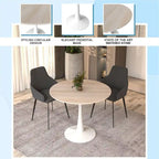 Bristol Round Dining Table for 4, 35  Sintered Stone Tabletop with White Stainless Steel Pedestal Base