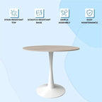 Bristol Round Dining Table for 4, 35  Sintered Stone Tabletop with White Stainless Steel Pedestal Base