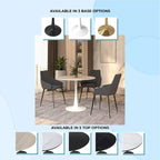 Bristol Round Dining Table for 4, 35  Sintered Stone Tabletop with White Stainless Steel Pedestal Base