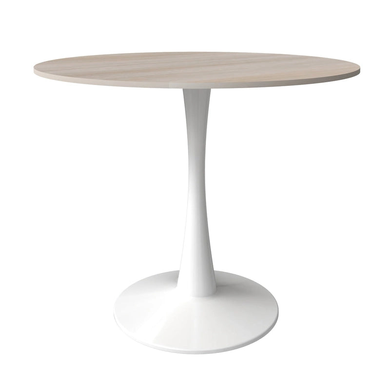 Bristol Round Dining Table for 4, 35  Sintered Stone Tabletop with White Stainless Steel Pedestal Base