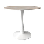 Bristol Round Dining Table for 4, 35  Sintered Stone Tabletop with White Stainless Steel Pedestal Base