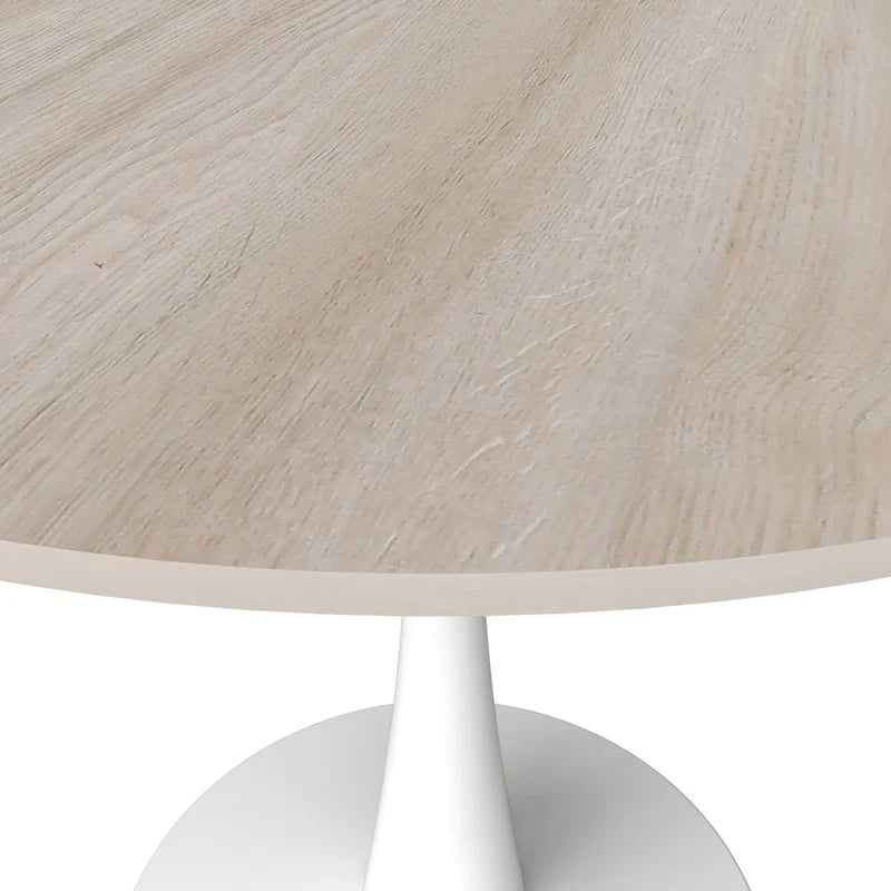 Bristol Round Dining Table for 4, 35  Sintered Stone Tabletop with White Stainless Steel Pedestal Base