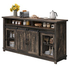 Moasis 63 W Farmhouse Sideboard Buffet Cabinet with 2 Sliding Barn Doors & 2 Visual Grid Doors