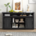 Moasis 63 W Farmhouse Sideboard Buffet Cabinet with 2 Sliding Barn Doors & 2 Visual Grid Doors