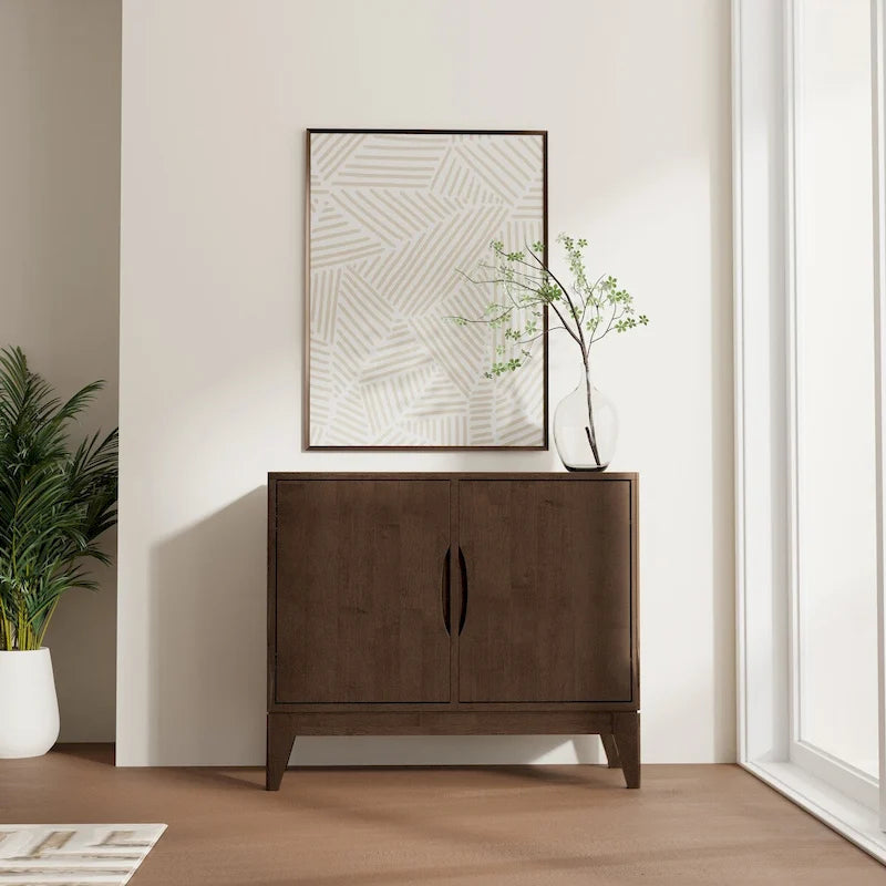 WYNDENHALL Pearson SOLID HARDWOOD 38  Wide Rectangle Modern 2 Door Sideboard Buffet/Storage Cabinet in Walnut Brown