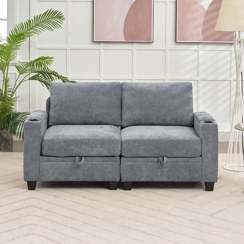 Chenille Storage Sofa, Multi-functional Loveseat