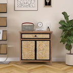 Natural Wood 30.71 in. H Storage Cabinet with Drawers and Doors - 29.53 x 14.17