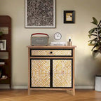 Natural Wood 30.71 in. H Storage Cabinet with Drawers and Doors - 29.53 x 14.17