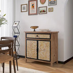 Natural Wood 30.71 in. H Storage Cabinet with Drawers and Doors - 29.53 x 14.17