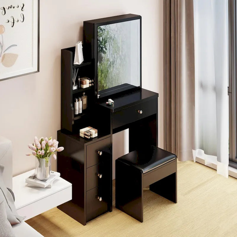 Small Space Vanity Table with Cushioned Stool