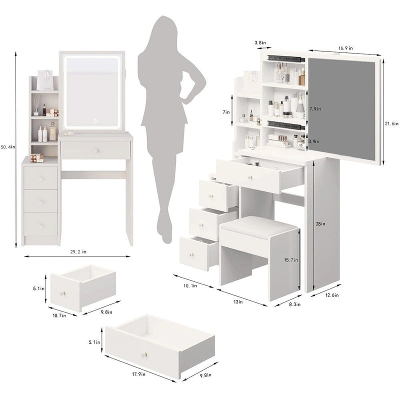 Small Space Vanity Table with Cushioned Stool