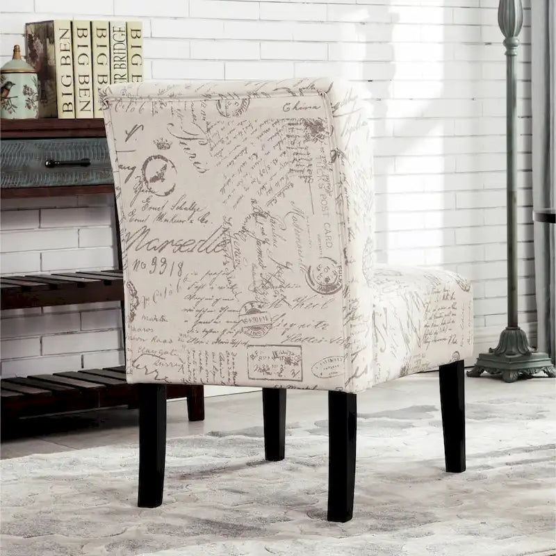 Chalkboard Light Print Fabric Armless Contemporary Accent Chair, for Living Room
