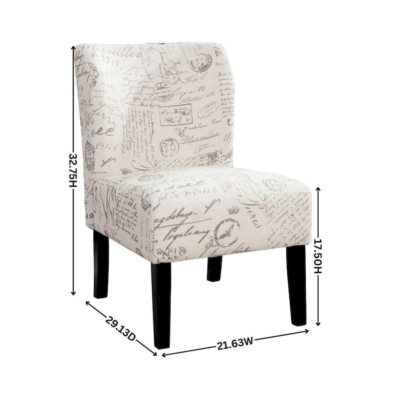Chalkboard Light Print Fabric Armless Contemporary Accent Chair, for Living Room