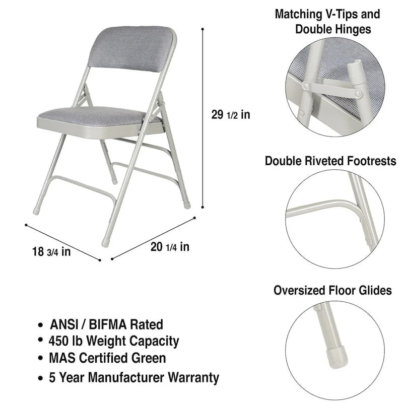 Hampden Furnishings Bernadine Collection Fabric Triple Brace Folding Chair, Pack of 4