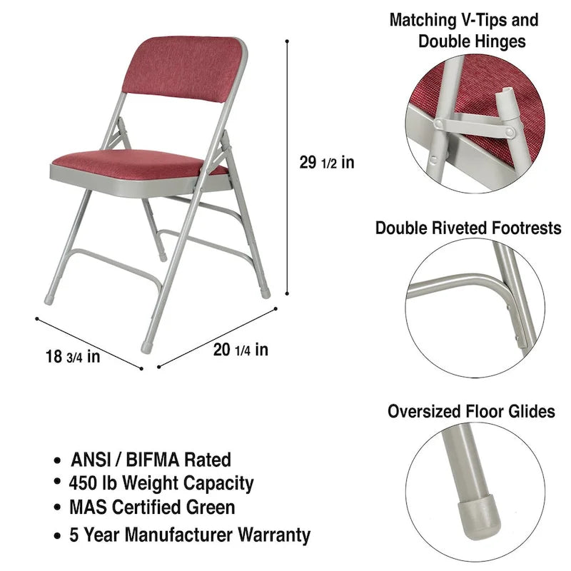 Hampden Furnishings Bernadine Collection Fabric Triple Brace Folding Chair, Pack of 4