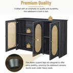 Rattan Doors and Metal Handles Sideboard with Large Storage Space