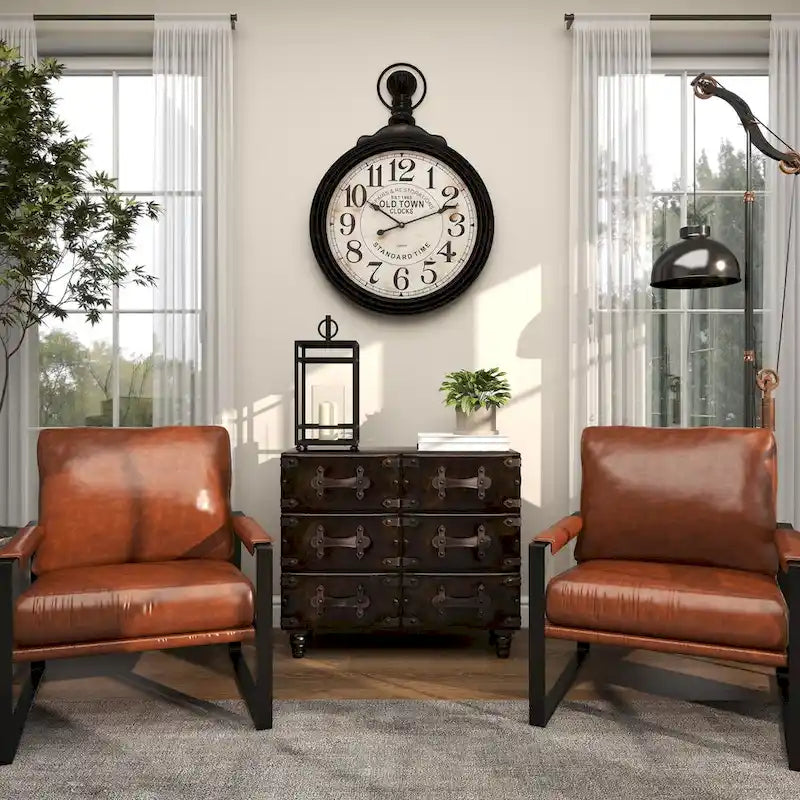 Wood Vintage Faux Leather Room Chest with Rivets and Straps Detailing - Black - Roche River Decor