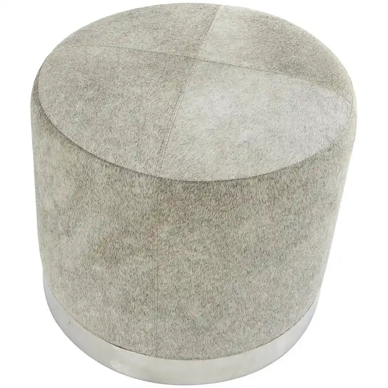 Leather Patchwork Living Room Stool with Silver Metal Base - Gray - Roche River Decor