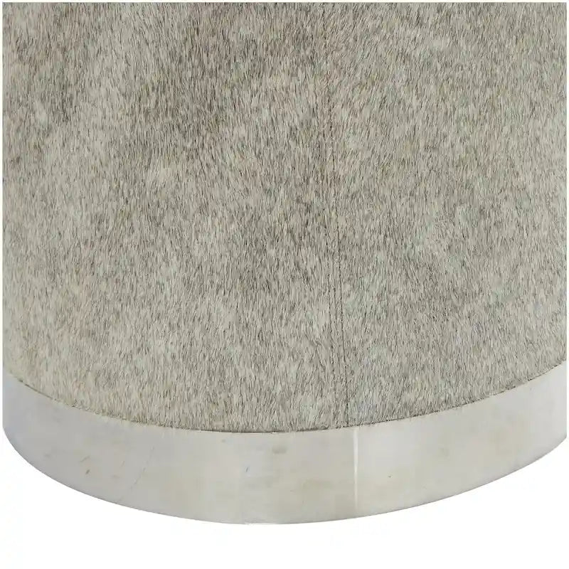 Leather Patchwork Living Room Stool with Silver Metal Base - Gray - Roche River Decor