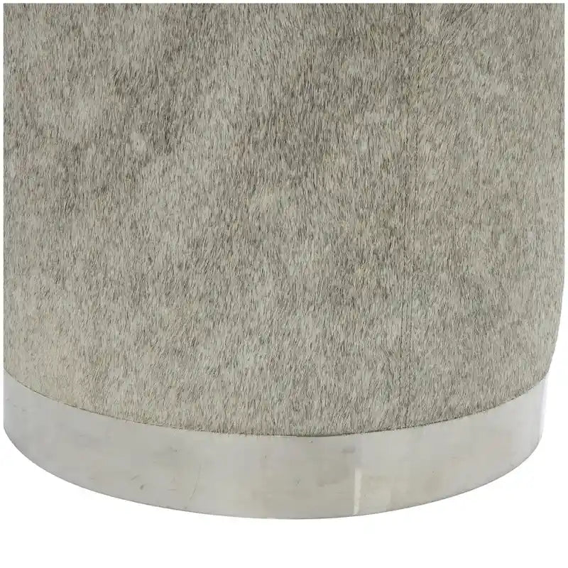 Leather Patchwork Living Room Stool with Silver Metal Base - Gray - Roche River Decor