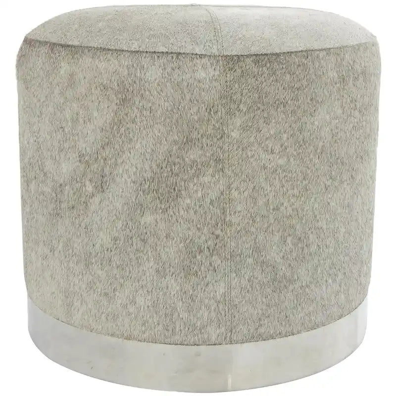 Leather Patchwork Living Room Stool with Silver Metal Base - Gray - Roche River Decor