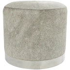 Leather Patchwork Living Room Stool with Silver Metal Base - Gray - Roche River Decor