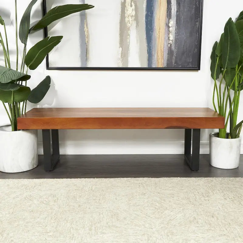 Wood Home Bench with Black Metal Legs - Brown - Roche River Decor