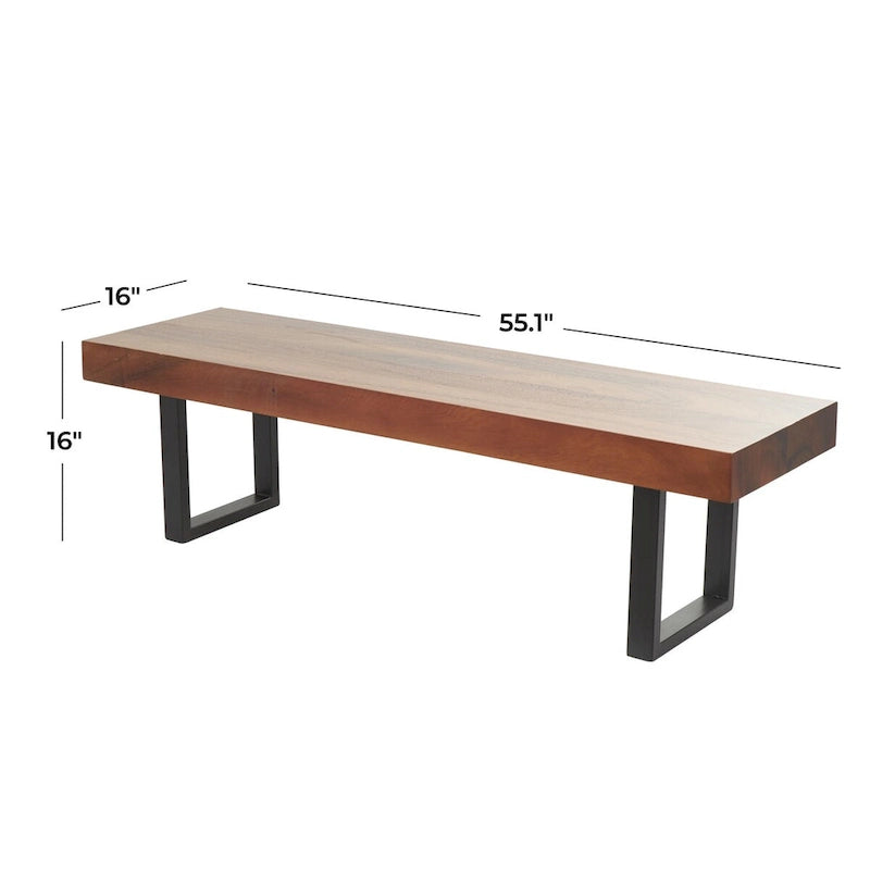Wood Home Bench with Black Metal Legs - Brown - Roche River Decor
