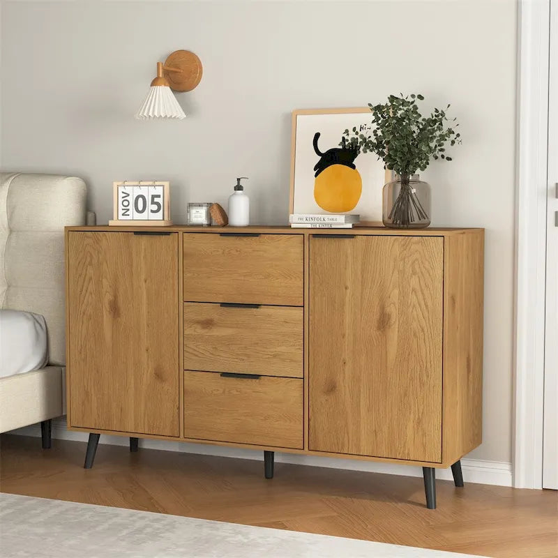 47.2 Wood Sideboard Buffet Cabinet with 3 Drawers & 2 Doors