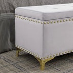 Large Storage Benches Set, Nailhead Trim 2 in 1 Combination Benches, Tufted Velvet Benches with Gold Leg, Support 250lbs