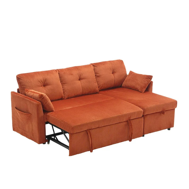 The L-shaped storage seat assembly sofa folds into a recliner