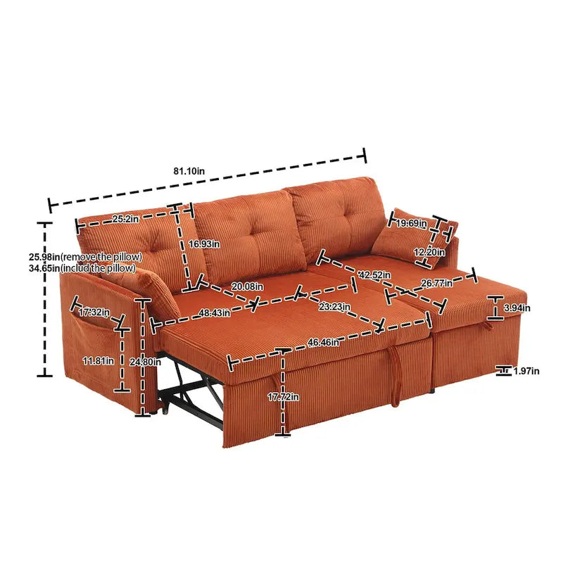 The L-shaped storage seat assembly sofa folds into a recliner