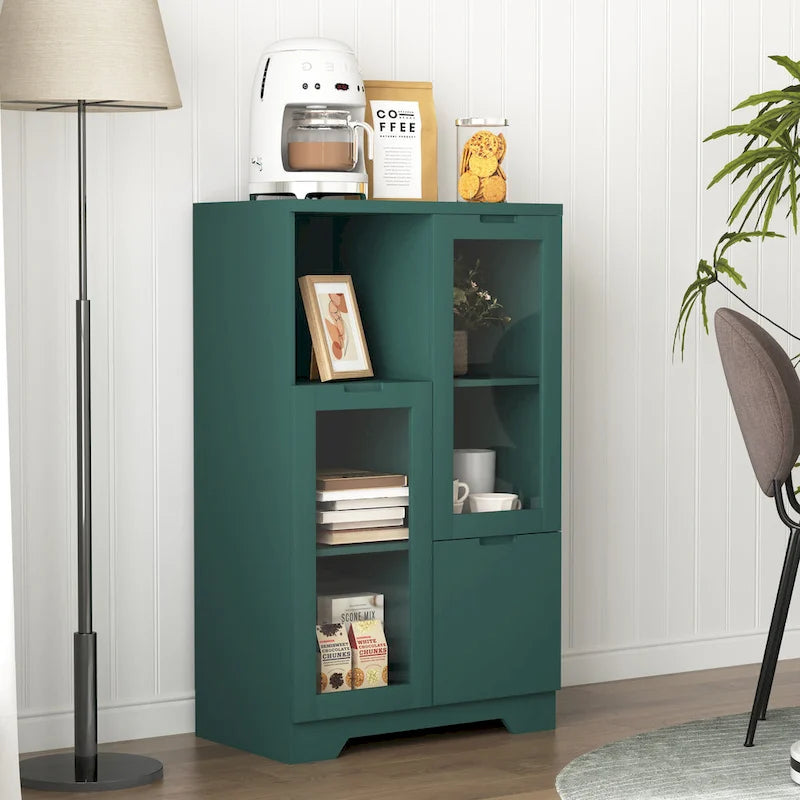Wooden Floor Cabinet with 2 Glass Doors