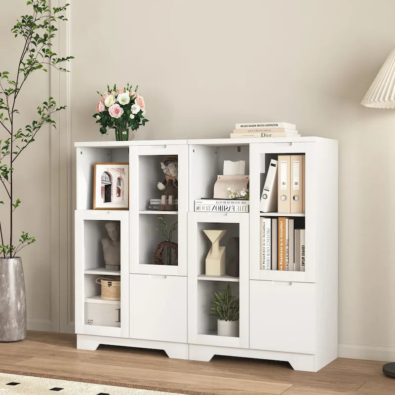 Wooden Floor Cabinet with 2 Glass Doors