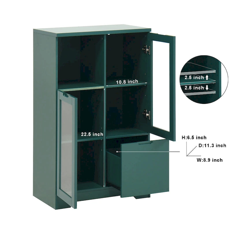 Wooden Floor Cabinet with 2 Glass Doors