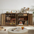 65-Inch Rustic Faux Rattan Sideboard,Barn Door Rustic Style Sideboard