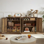 65-Inch Rustic Faux Rattan Sideboard,Barn Door Rustic Style Sideboard