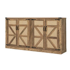 65-Inch Rustic Faux Rattan Sideboard,Barn Door Rustic Style Sideboard