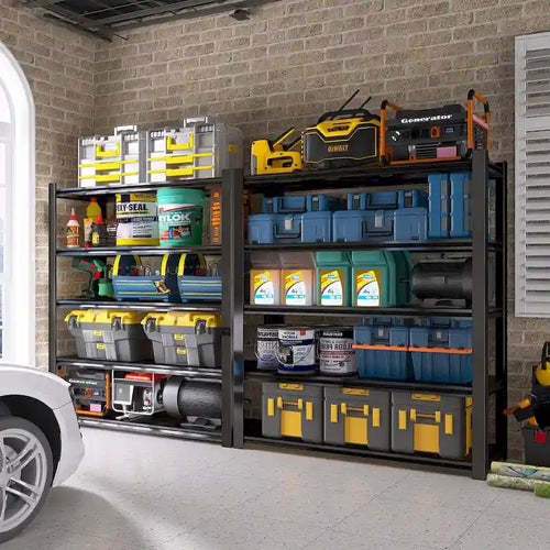 83.86 Inch Tall Black Metal Shelves with 5 Removable Dividers Are High Capacity and Load Bearing for Garages