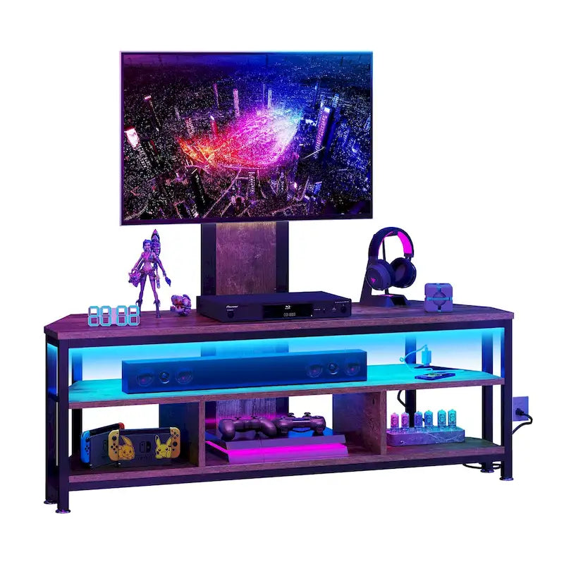 Moasis LED Light TV Stand with Mount, Power Outlet amd USB Port for TVs up to 70