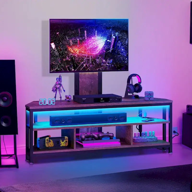 Moasis LED Light TV Stand with Mount, Power Outlet amd USB Port for TVs up to 70