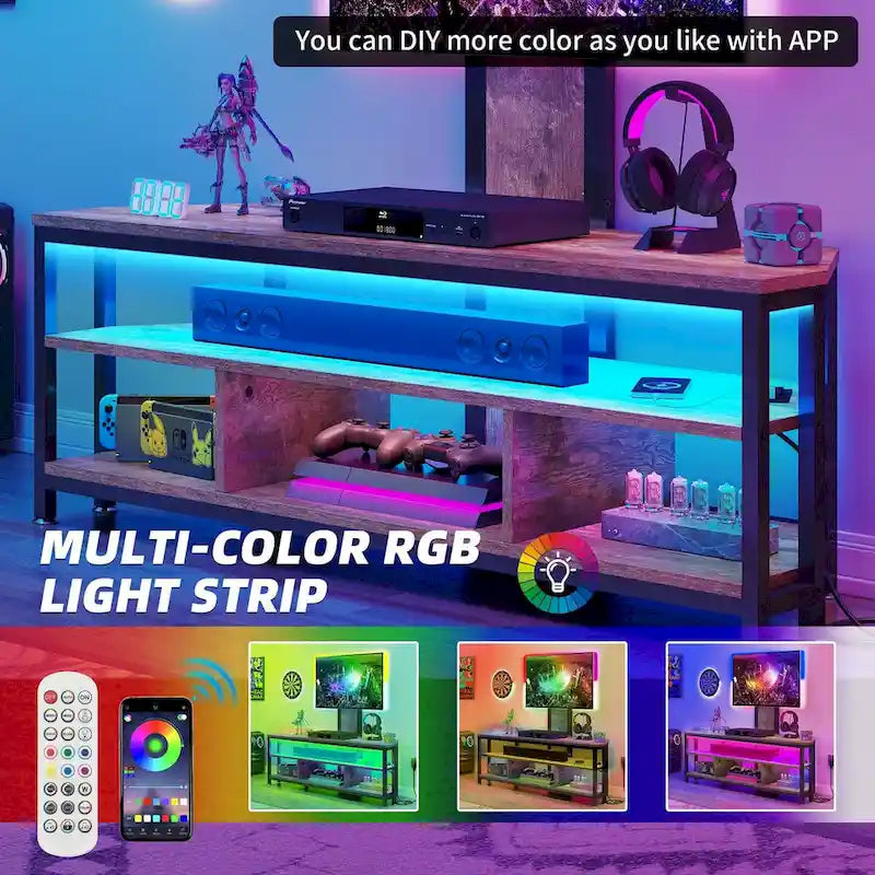 Moasis LED Light TV Stand with Mount, Power Outlet amd USB Port for TVs up to 70