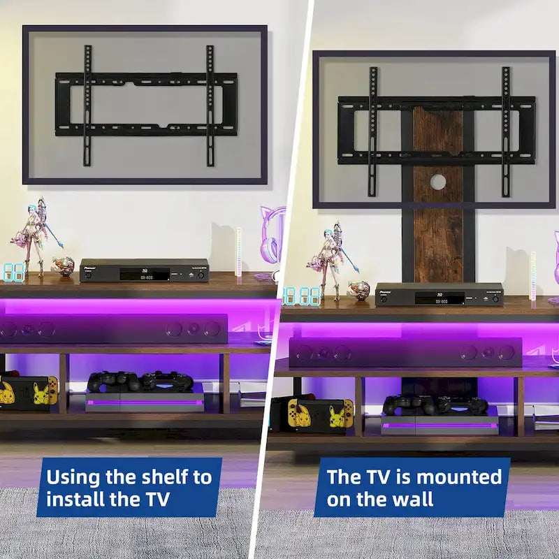 Moasis LED Light TV Stand with Mount, Power Outlet amd USB Port for TVs up to 70