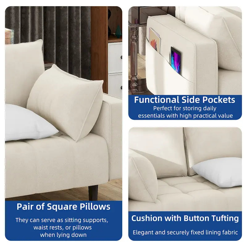 Moasis 56  Velvet Tufted Loveseat Sofa with Button Tufted Seat and Side Storage Pocket