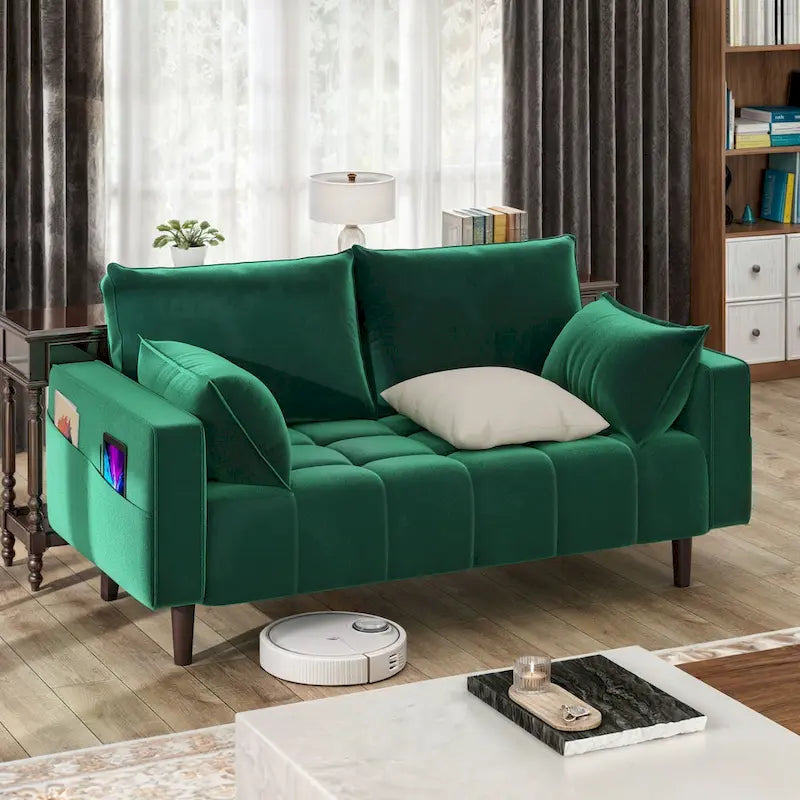 Moasis 56  Velvet Tufted Loveseat Sofa with Button Tufted Seat and Side Storage Pocket