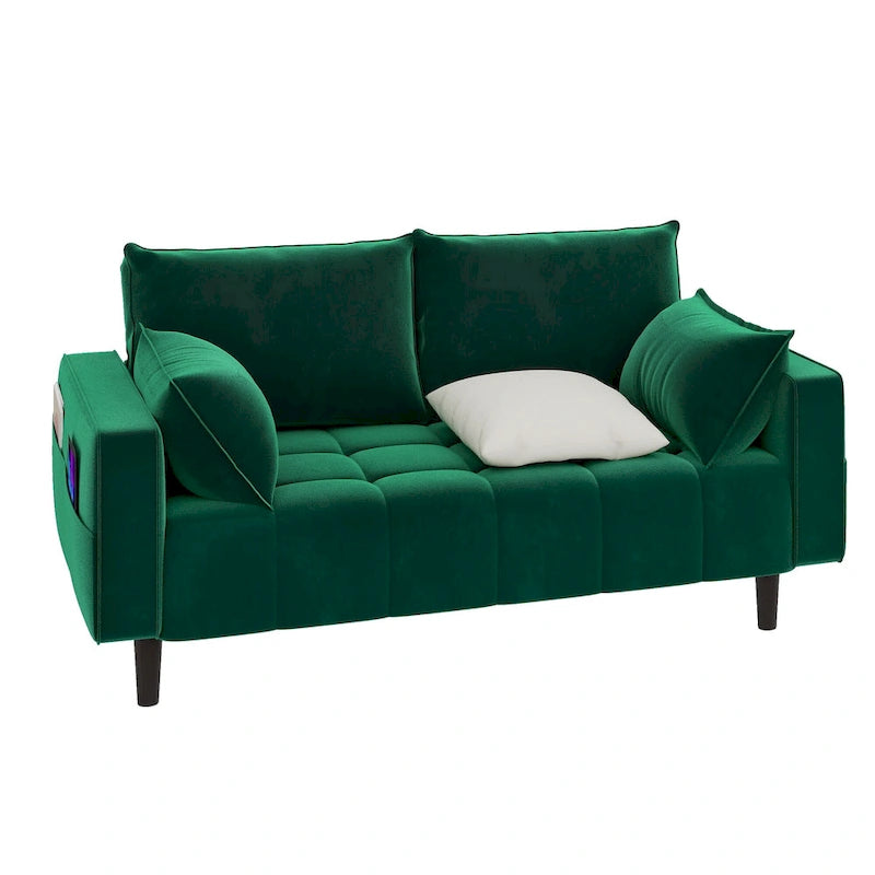 Moasis 56  Velvet Tufted Loveseat Sofa with Button Tufted Seat and Side Storage Pocket